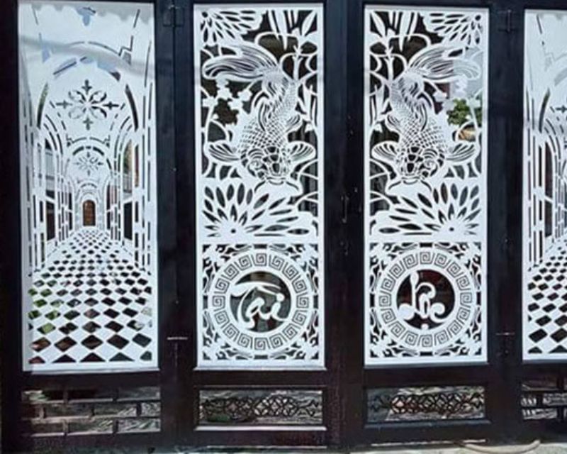 Vách ngăn CNC, cổng khắc họa tiết trang trí với chi tiết tinh xảo, độc đáo.
